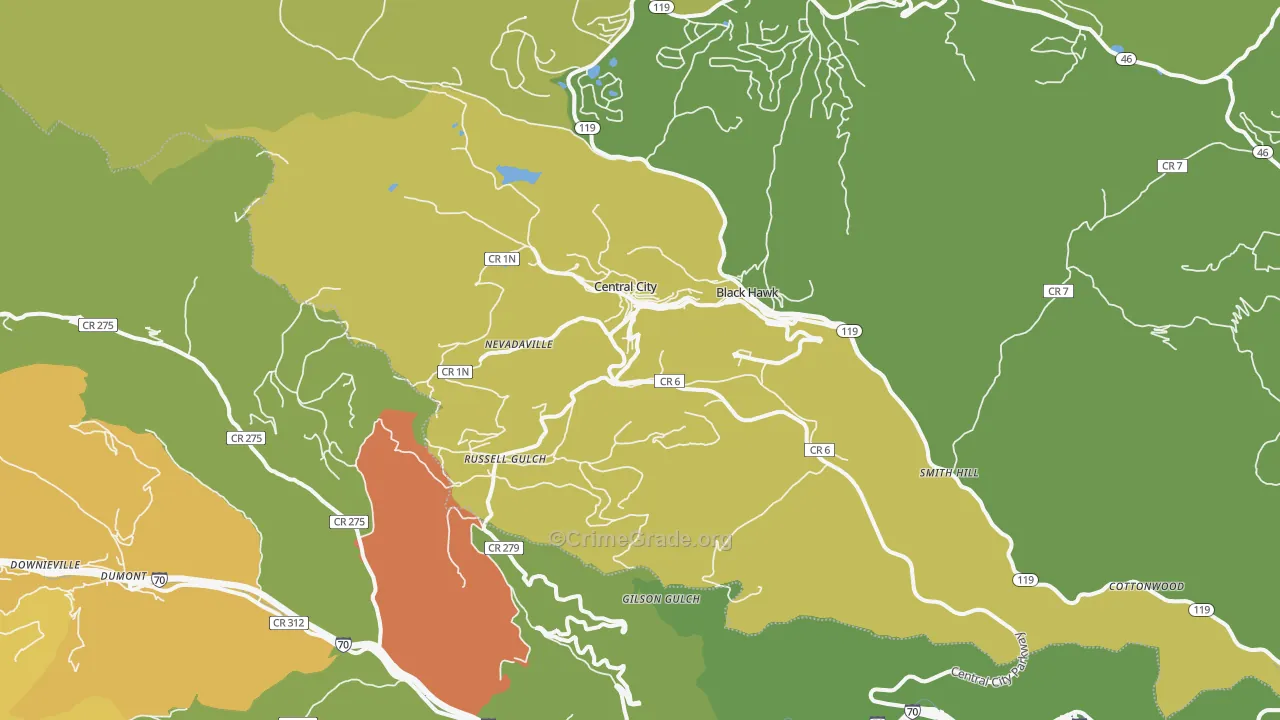 Central City, CO Map of Vehicle Theft Rates