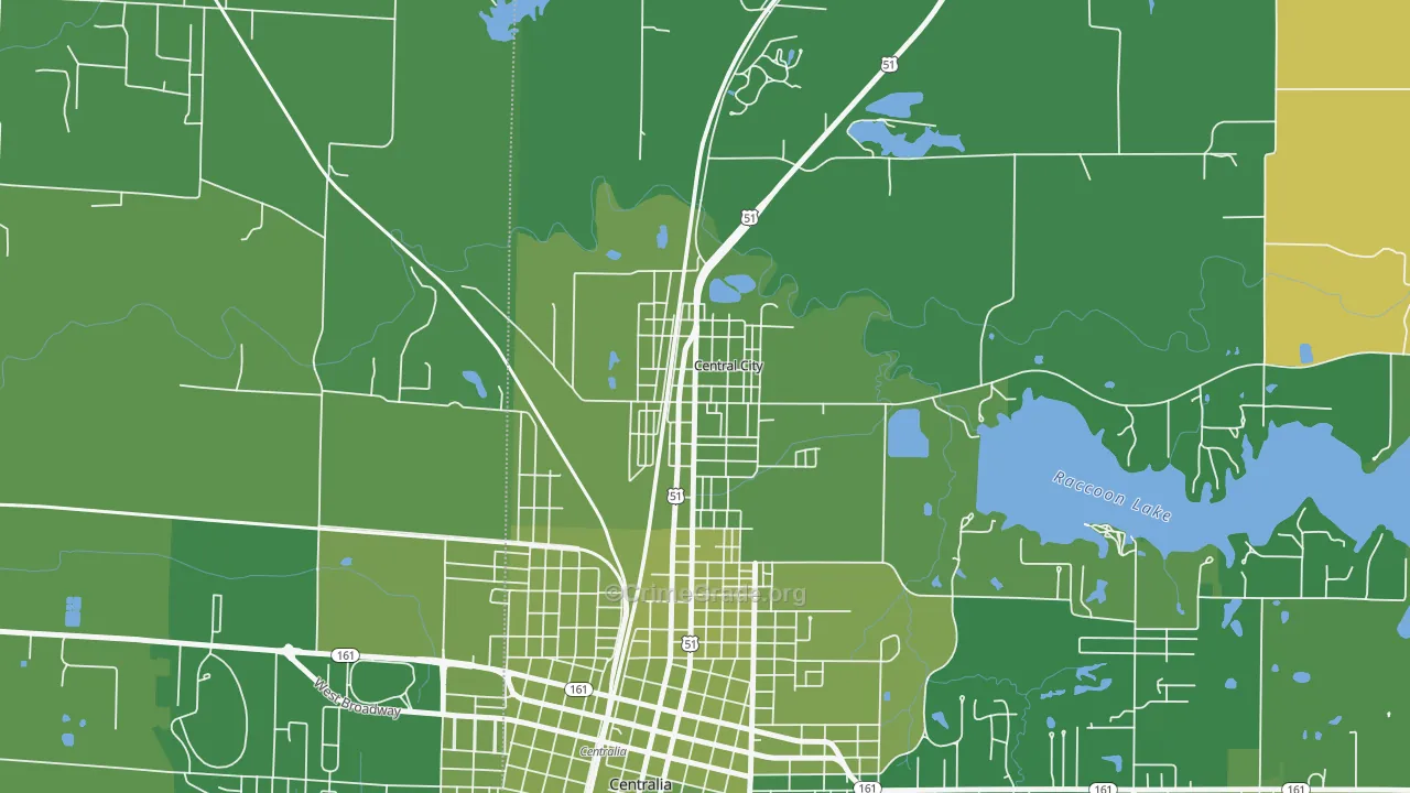 Central City, IL Map of Vehicle Theft Rates
