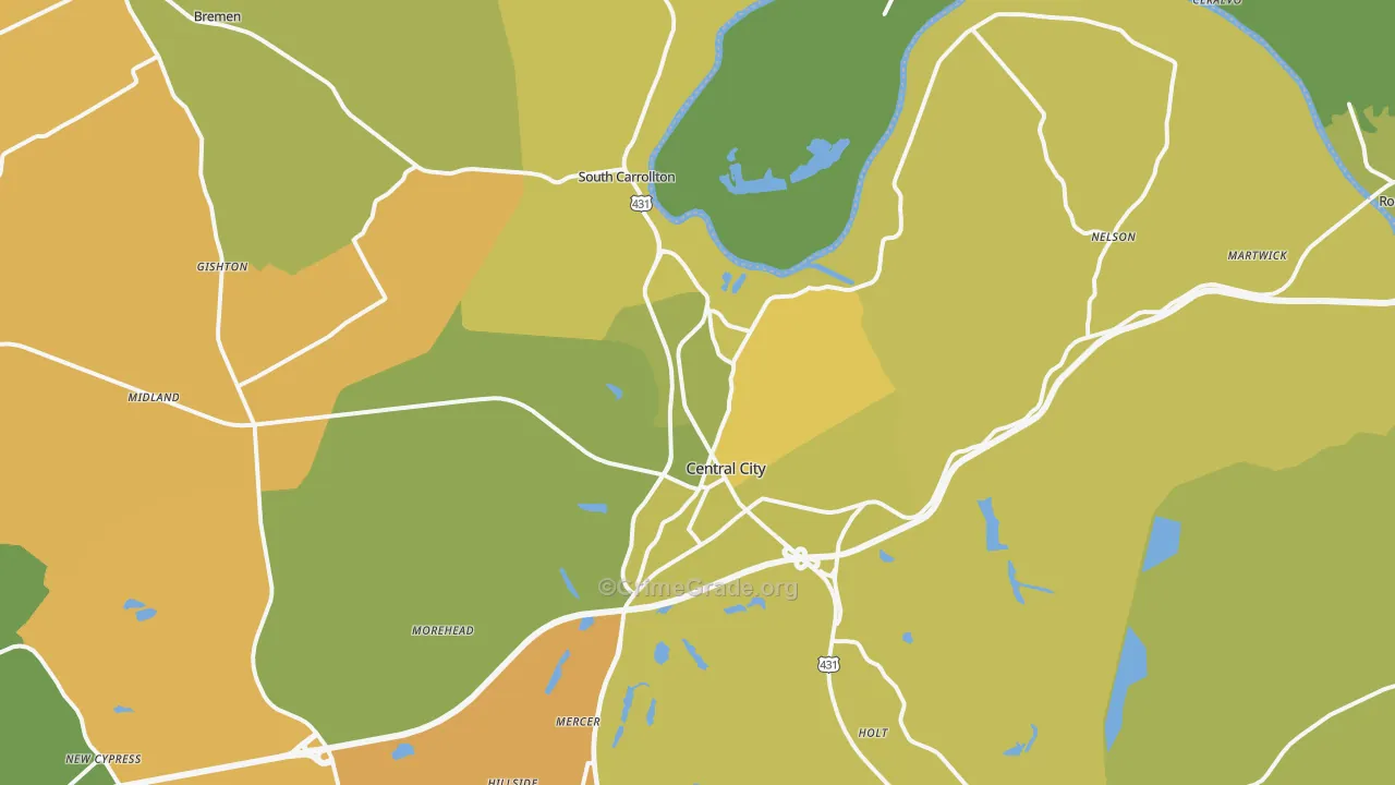 Central City, KY Map of Vehicle Theft Rates