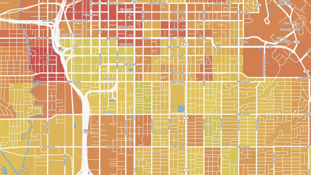 Central City Liberty Wells, Salt Lake City, UT Map of Vehicle Theft Rates