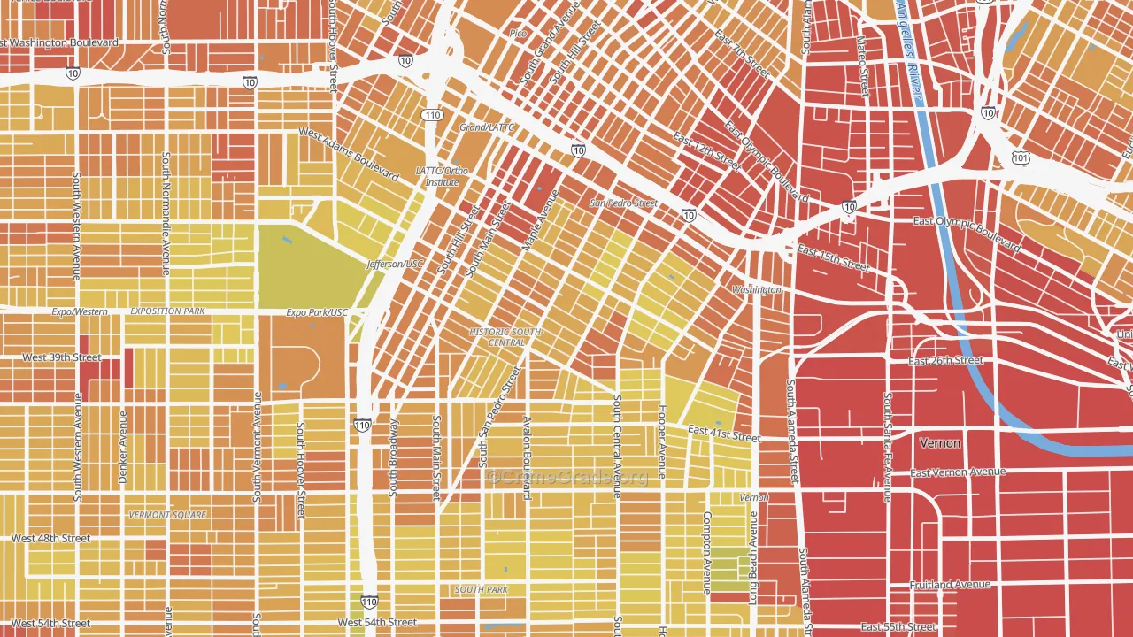 Central City, Los Angeles, CA Map of Vehicle Theft Rates