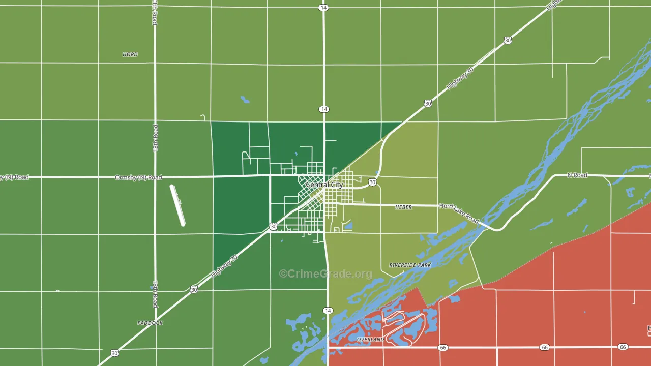 Central City, NE Map of Vehicle Theft Rates