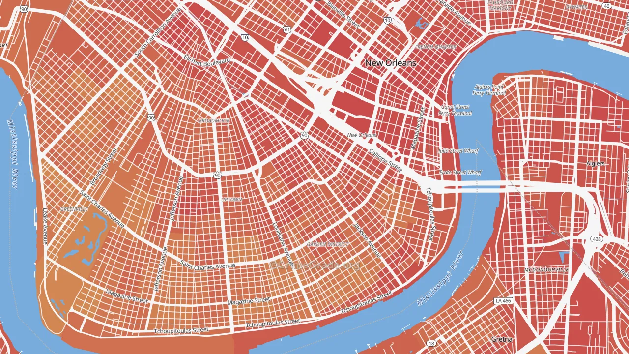 Central City, New Orleans, LA Map of Vehicle Theft Rates