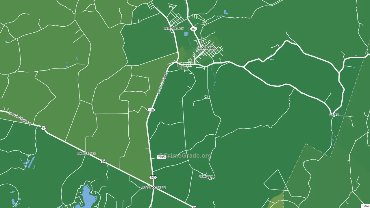 Central City, PA Map of Vehicle Theft Rates