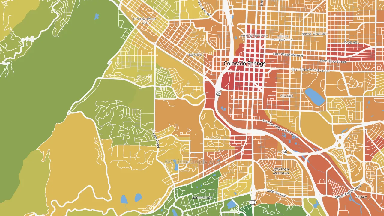Central Colorado City, Colorado Springs, CO Map of Vehicle Theft Rates