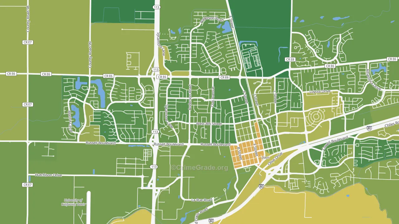 Central Davis, Davis, CA Map of Vehicle Theft Rates