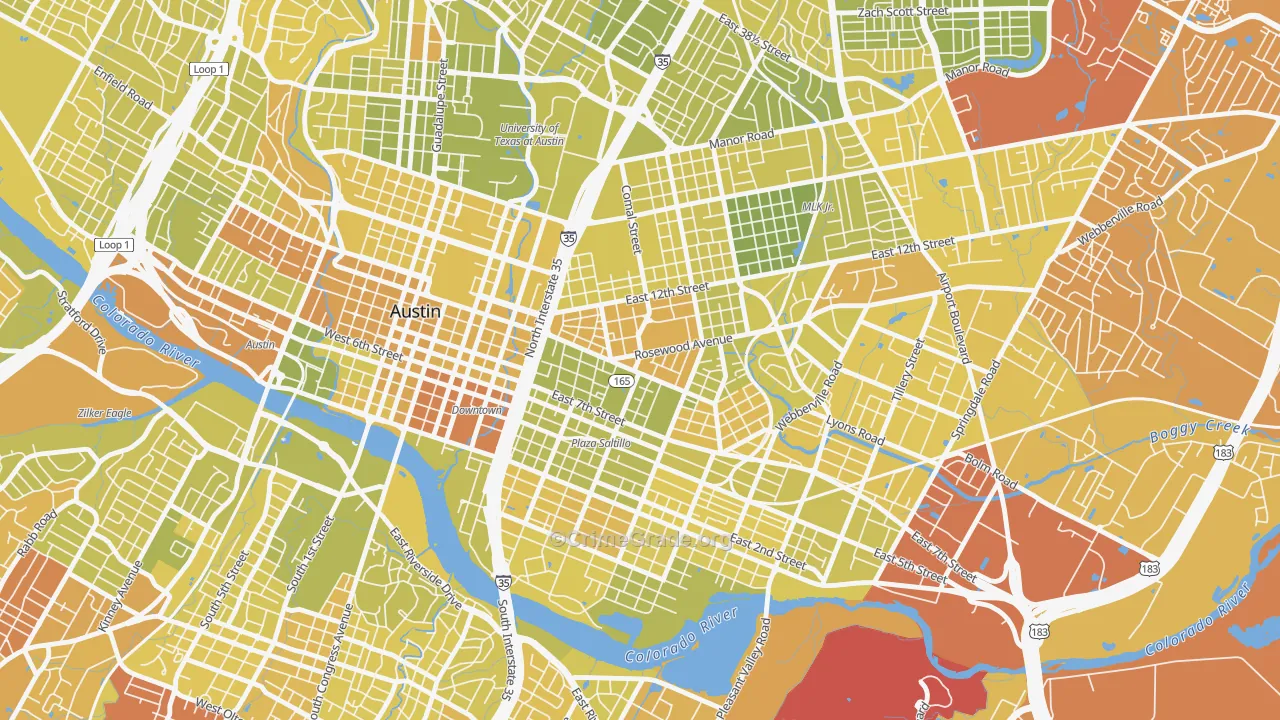 Central East Austin, Austin, TX Map of Vehicle Theft Rates