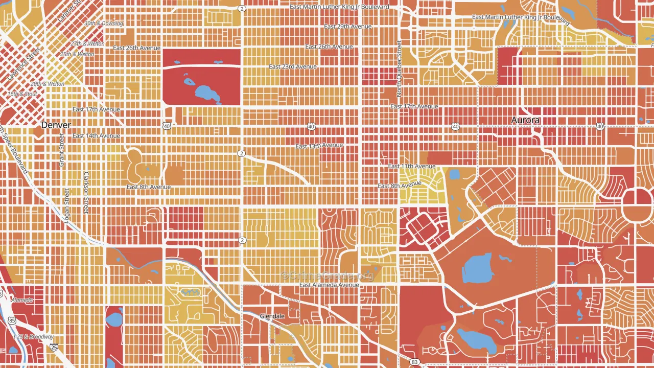 Central East Denver, Denver, CO Map of Vehicle Theft Rates