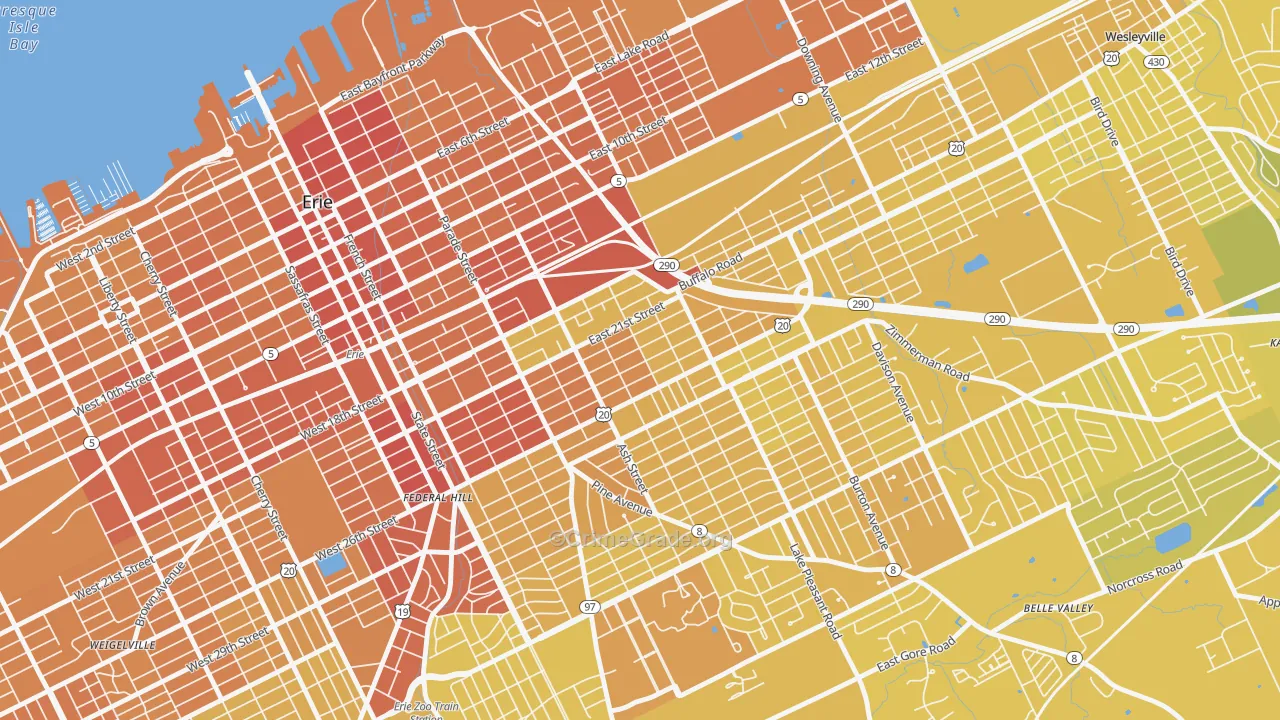 Central Eastside, Erie, PA Map of Vehicle Theft Rates