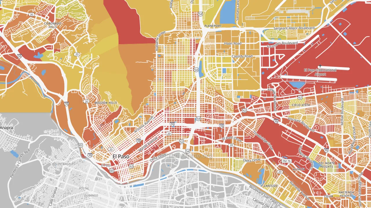 Central, El Paso, TX Map of Vehicle Theft Rates