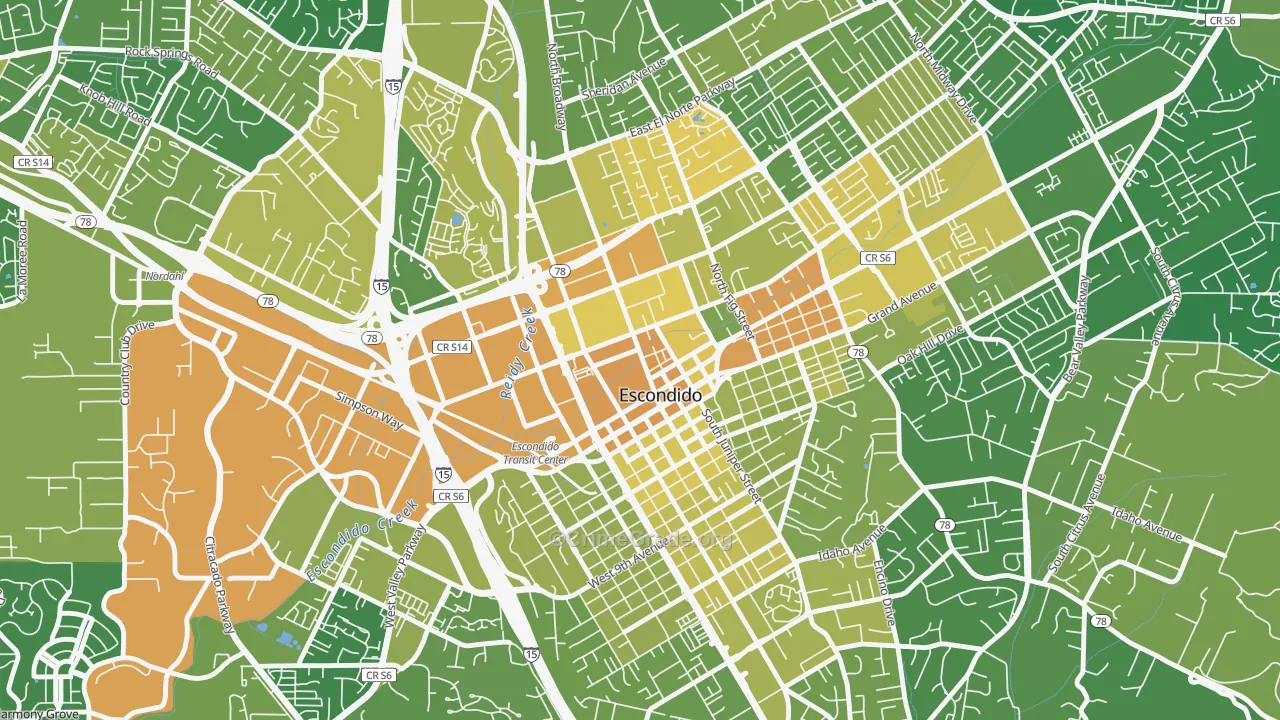 Central Escondido, Escondido, CA Map of Vehicle Theft Rates