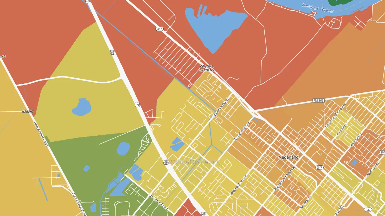 Central Gardens, TX Map of Vehicle Theft Rates