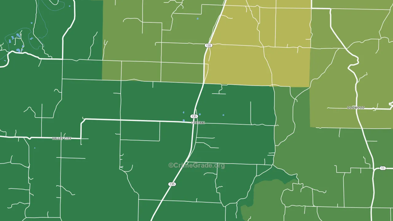 Central, IN Map of Vehicle Theft Rates