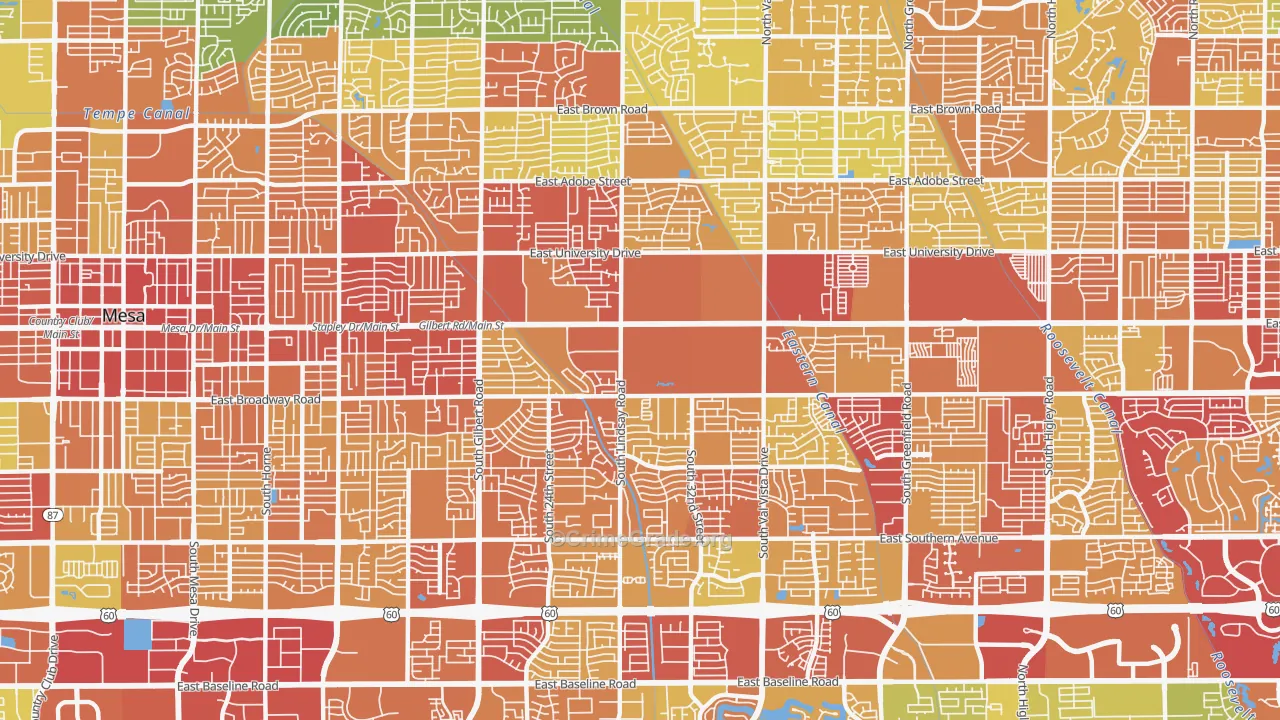 Central Mesa, Mesa, AZ Map of Vehicle Theft Rates