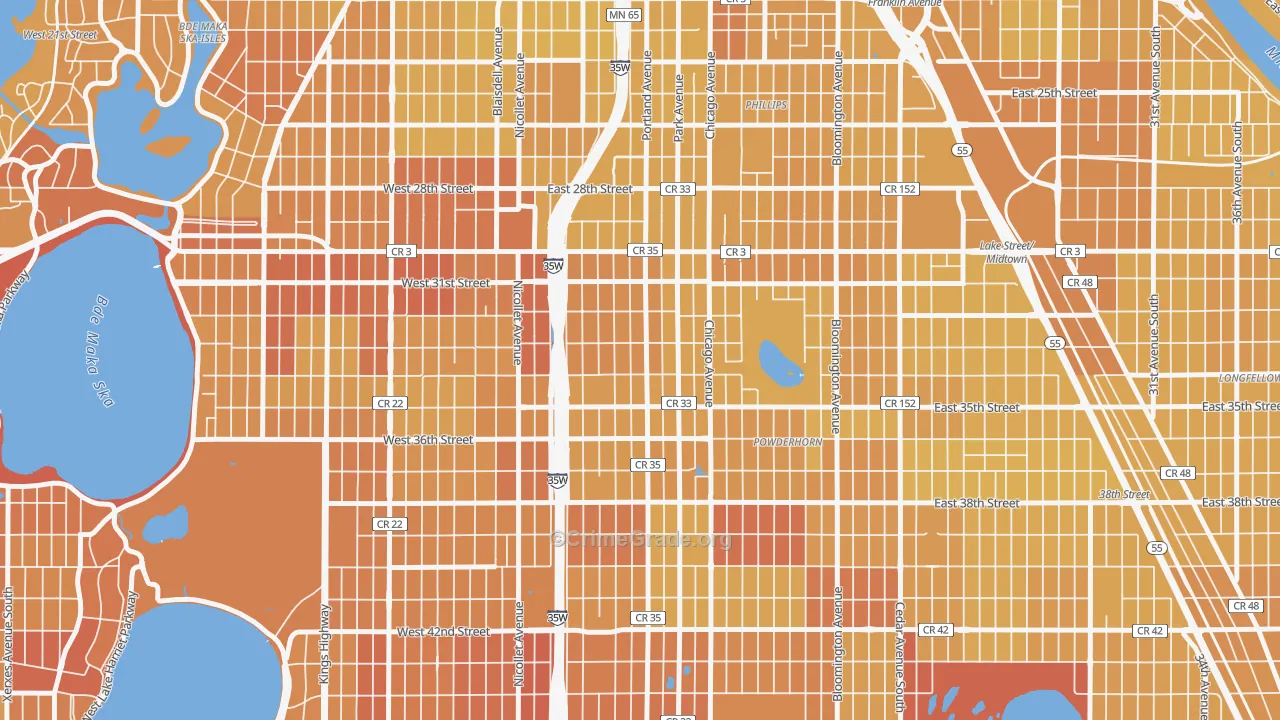 Central, Minneapolis, MN Map of Vehicle Theft Rates