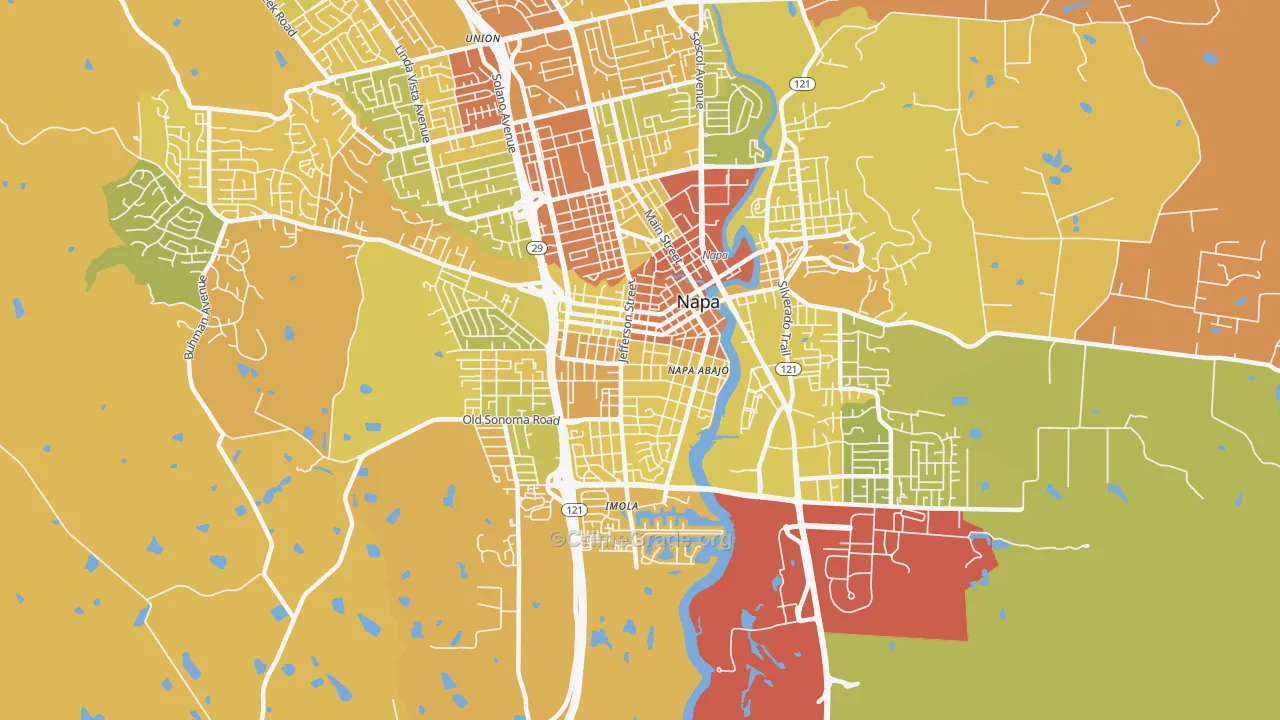 Central Napa, Napa, CA Map of Vehicle Theft Rates