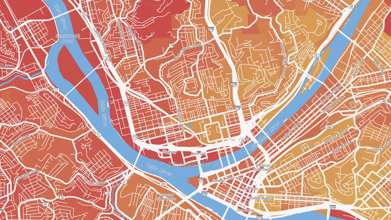 Central Northside, Pittsburgh, PA Map of Vehicle Theft Rates