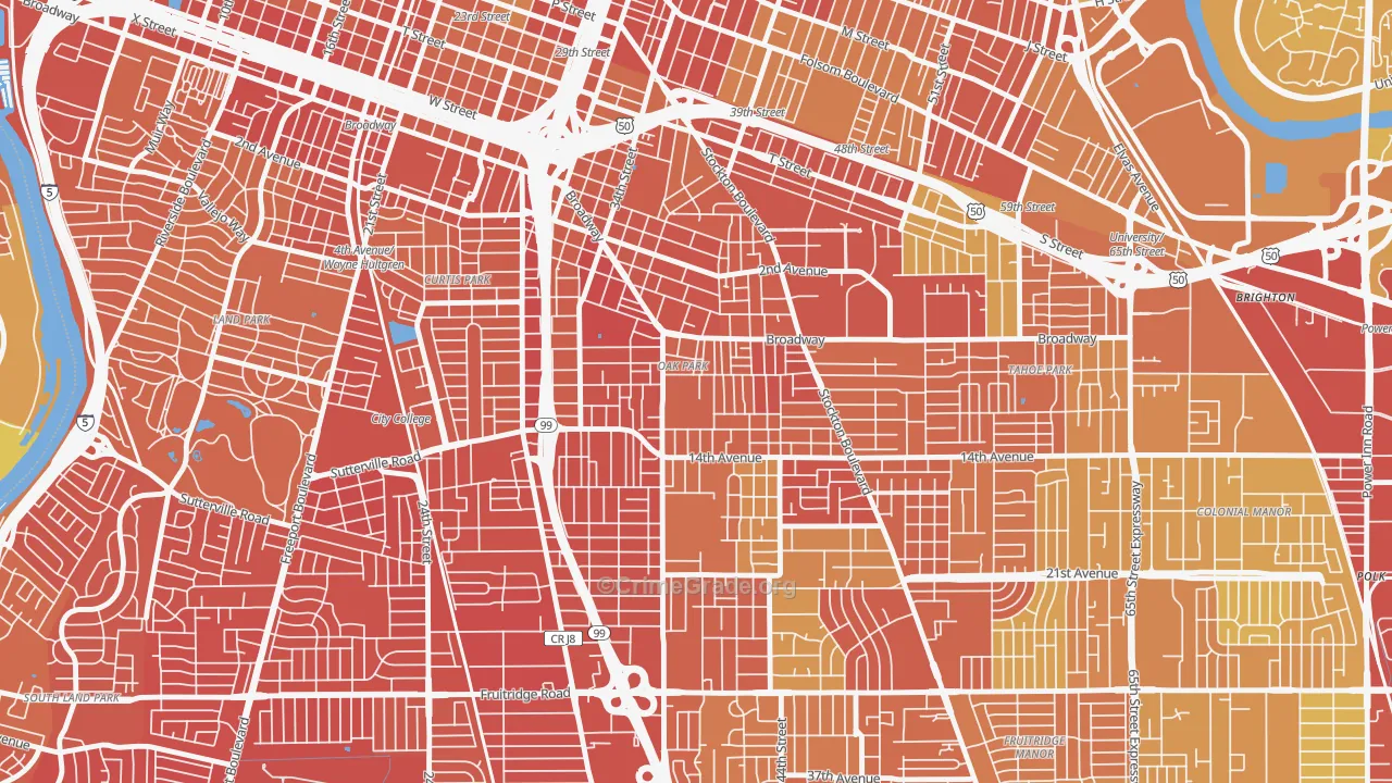 Central Oak Park, Sacramento, CA Map of Vehicle Theft Rates