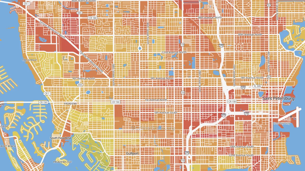 Central Oak Park, St. Petersburg, FL Map of Vehicle Theft Rates