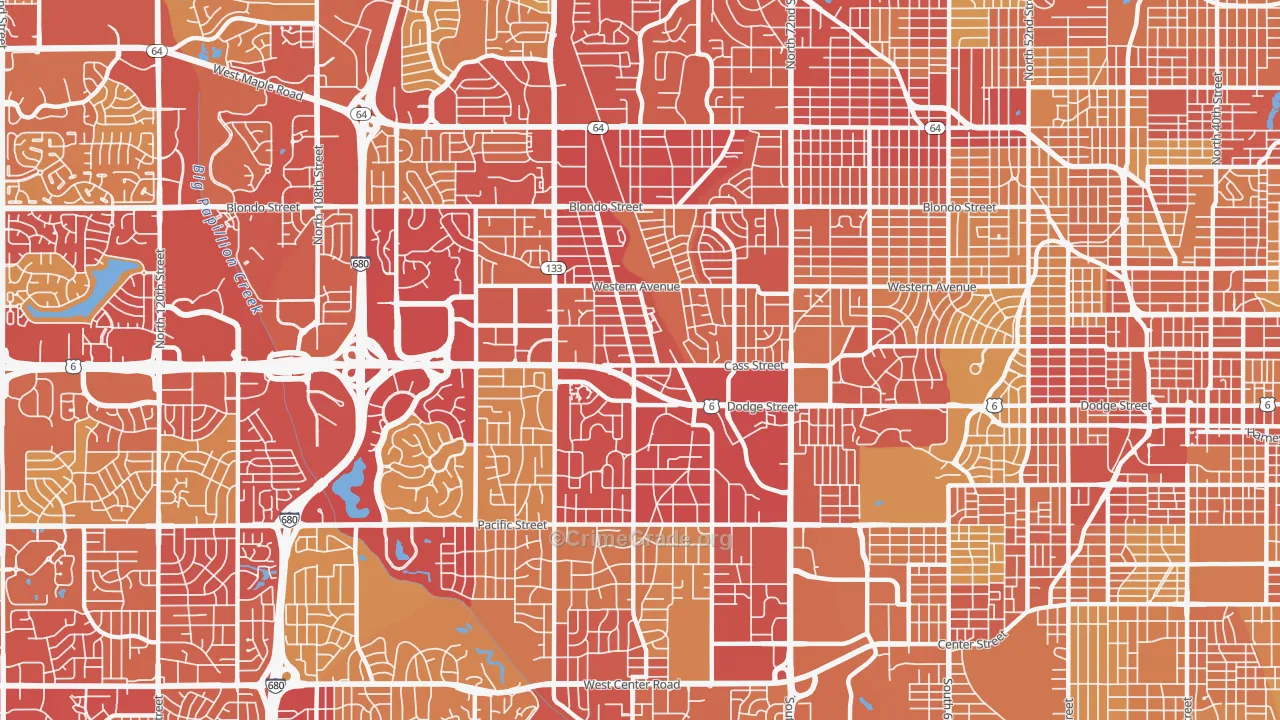 Central Omaha, Omaha, NE Map of Vehicle Theft Rates