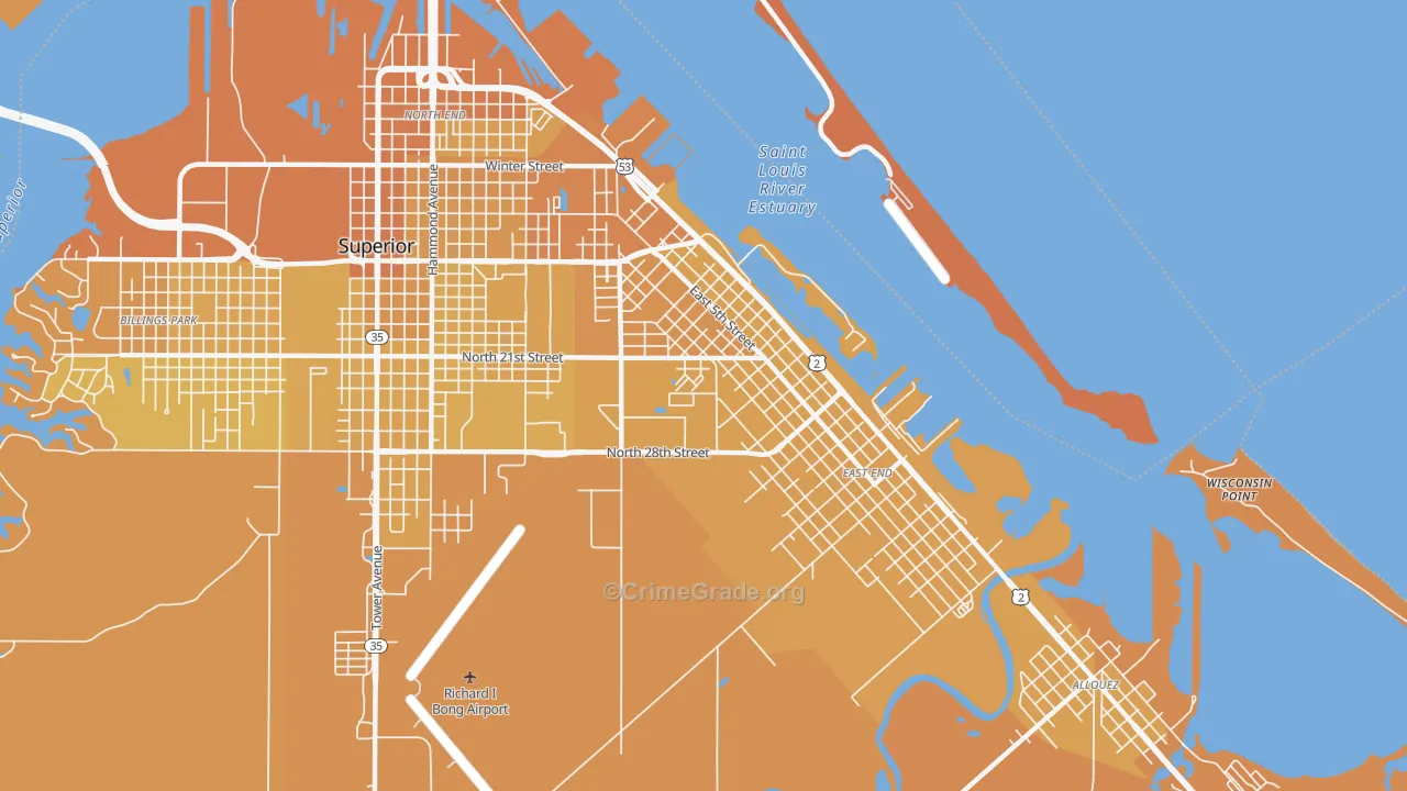 Central Park, Superior, WI Map of Vehicle Theft Rates
