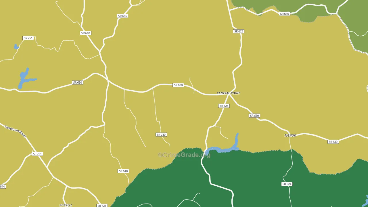 Central Point, VA Map of Vehicle Theft Rates
