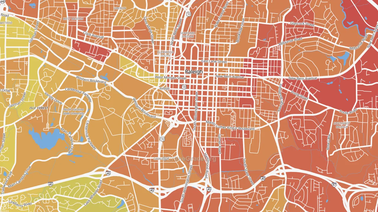 Central, Raleigh, NC Map of Vehicle Theft Rates