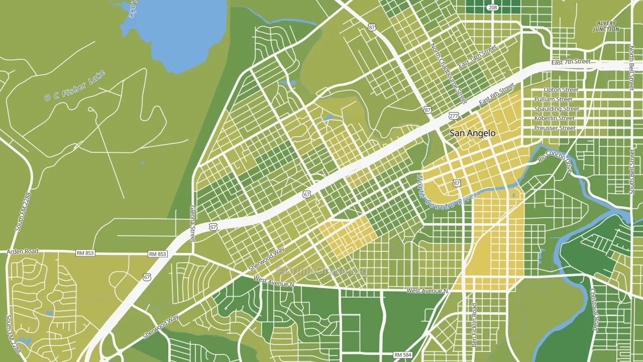 Central, San Angelo, TX Map of Vehicle Theft Rates