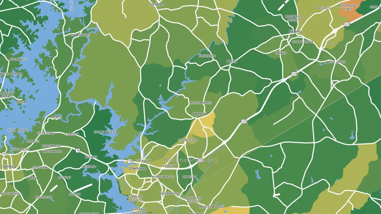 Central, SC Map of Vehicle Theft Rates