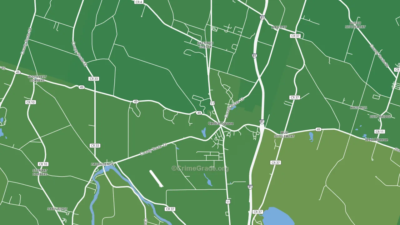 Central Square, NY Map of Vehicle Theft Rates