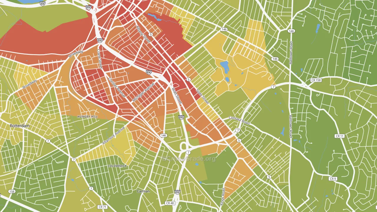 Central State, Schenectady, NY Map of Vehicle Theft Rates