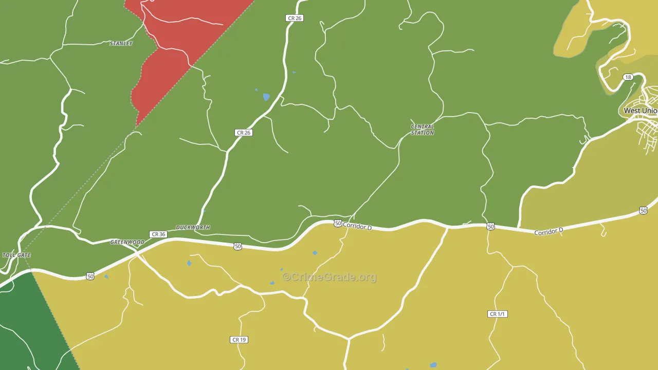 Central Station, WV Map of Vehicle Theft Rates