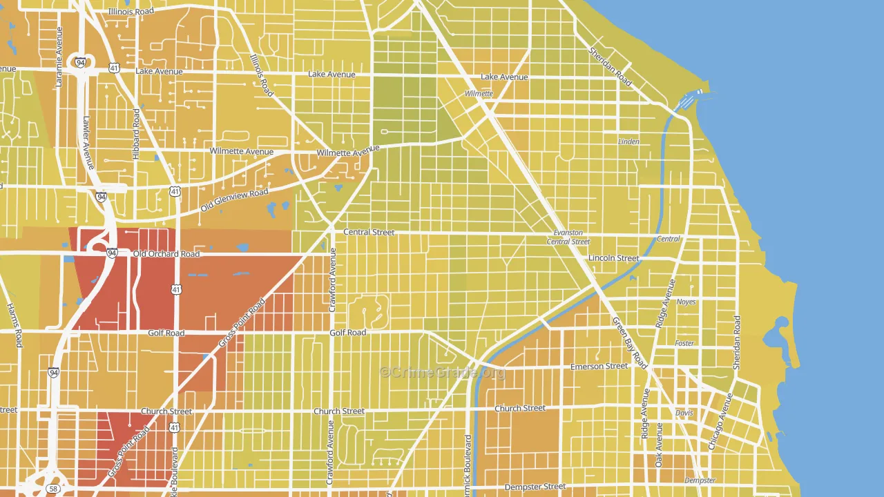 Central Street Merchant District, Evanston, IL Map of Vehicle Theft Rates