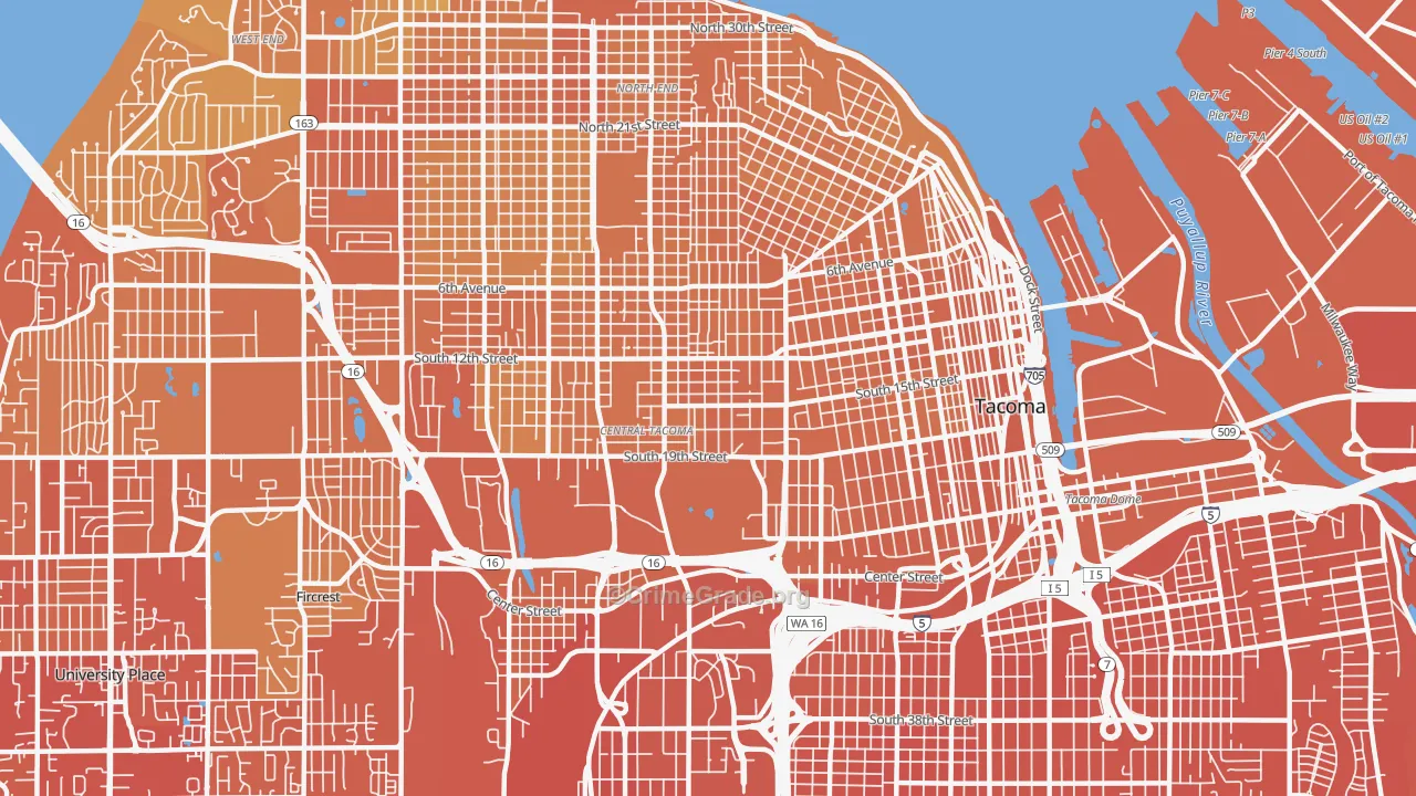 Central, Tacoma, WA Map of Vehicle Theft Rates