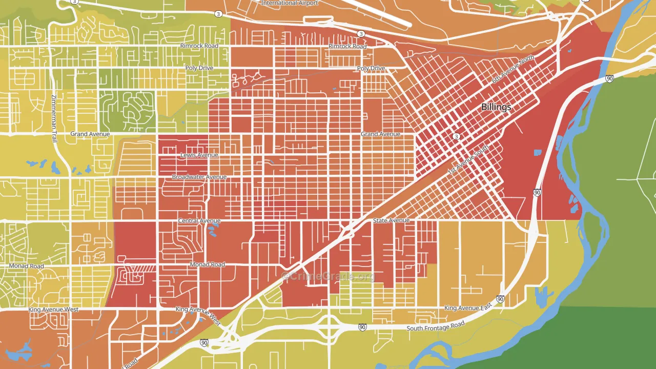 Central Terry, Billings, MT Map of Vehicle Theft Rates