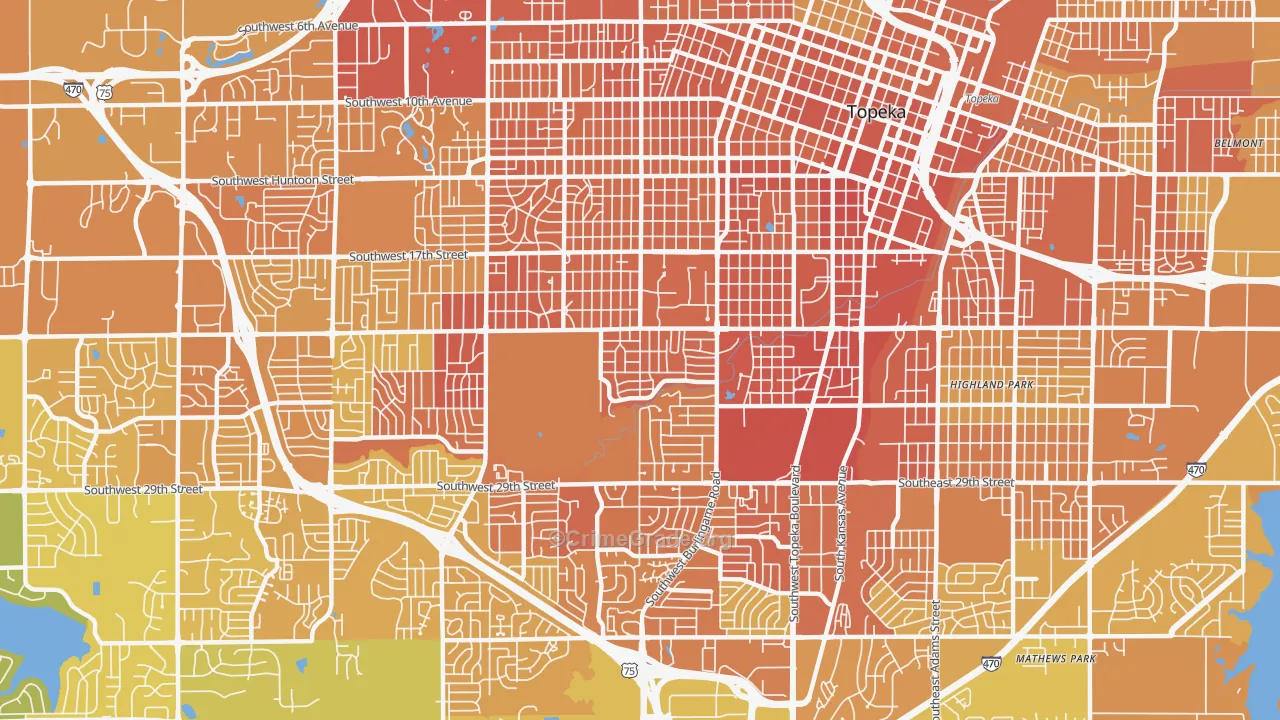 Central Topeka 2, Topeka, KS Map of Vehicle Theft Rates