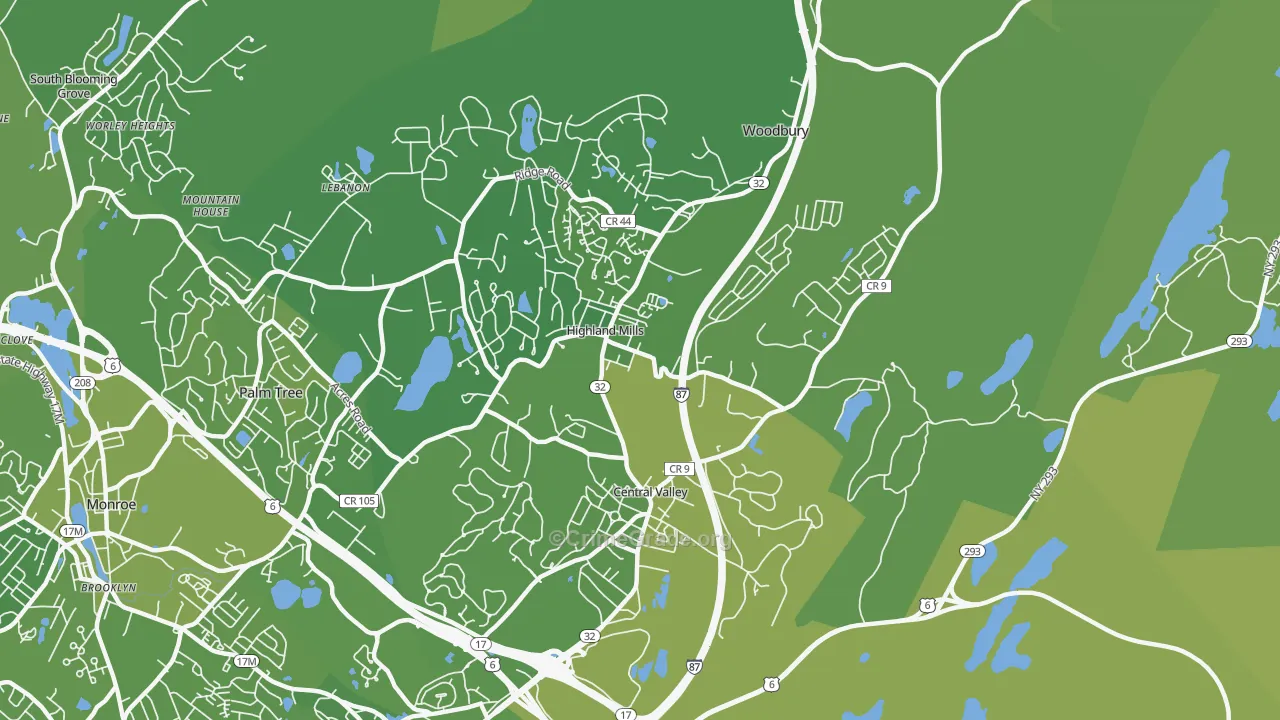 Central Valley, NY Map of Vehicle Theft Rates