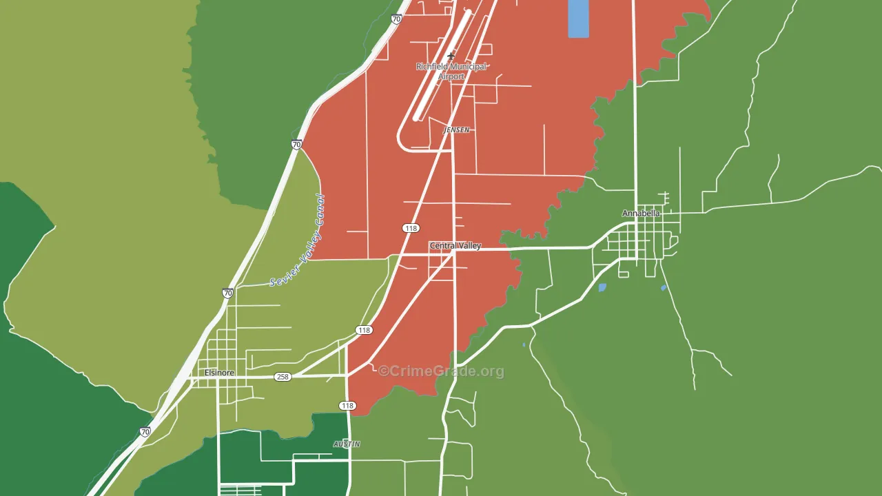 Central Valley, UT Map of Vehicle Theft Rates