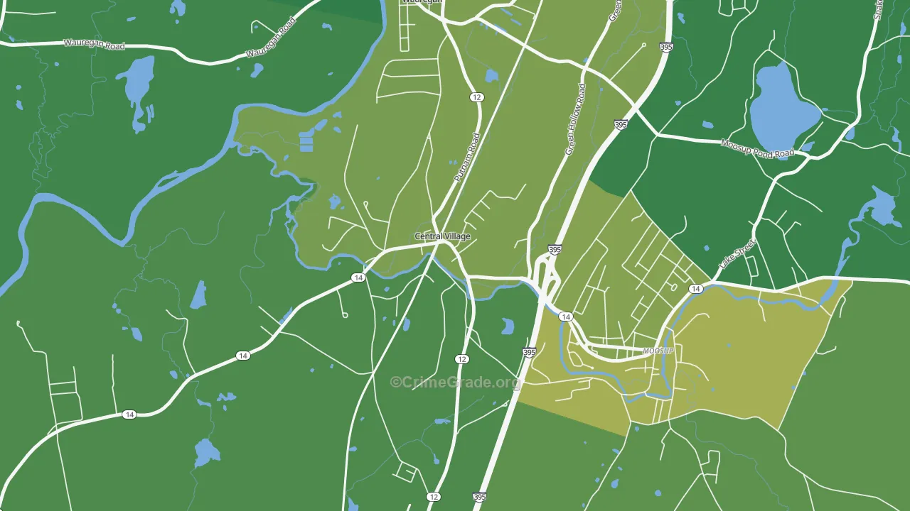Central Village, CT Map of Vehicle Theft Rates