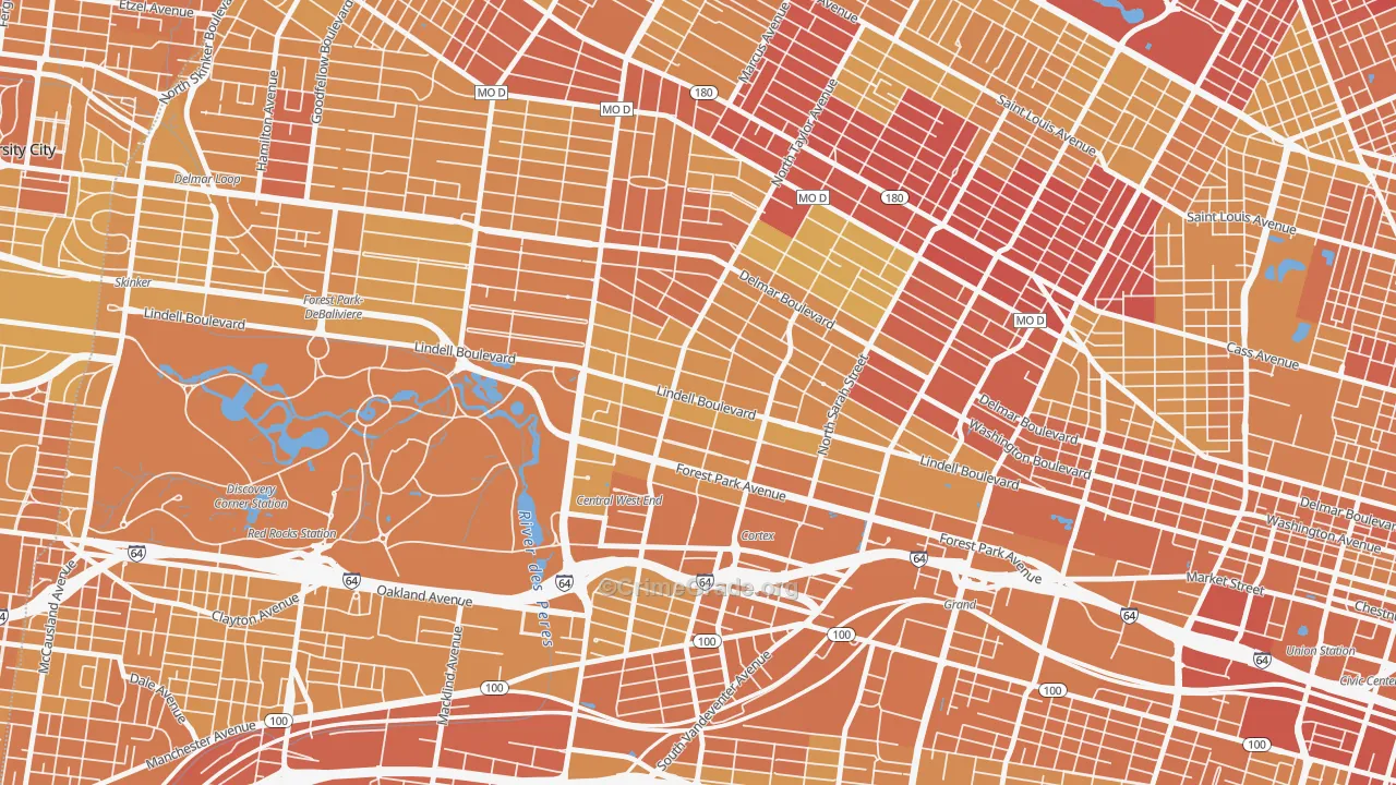 Central West End, St. Louis, MO Map of Vehicle Theft Rates