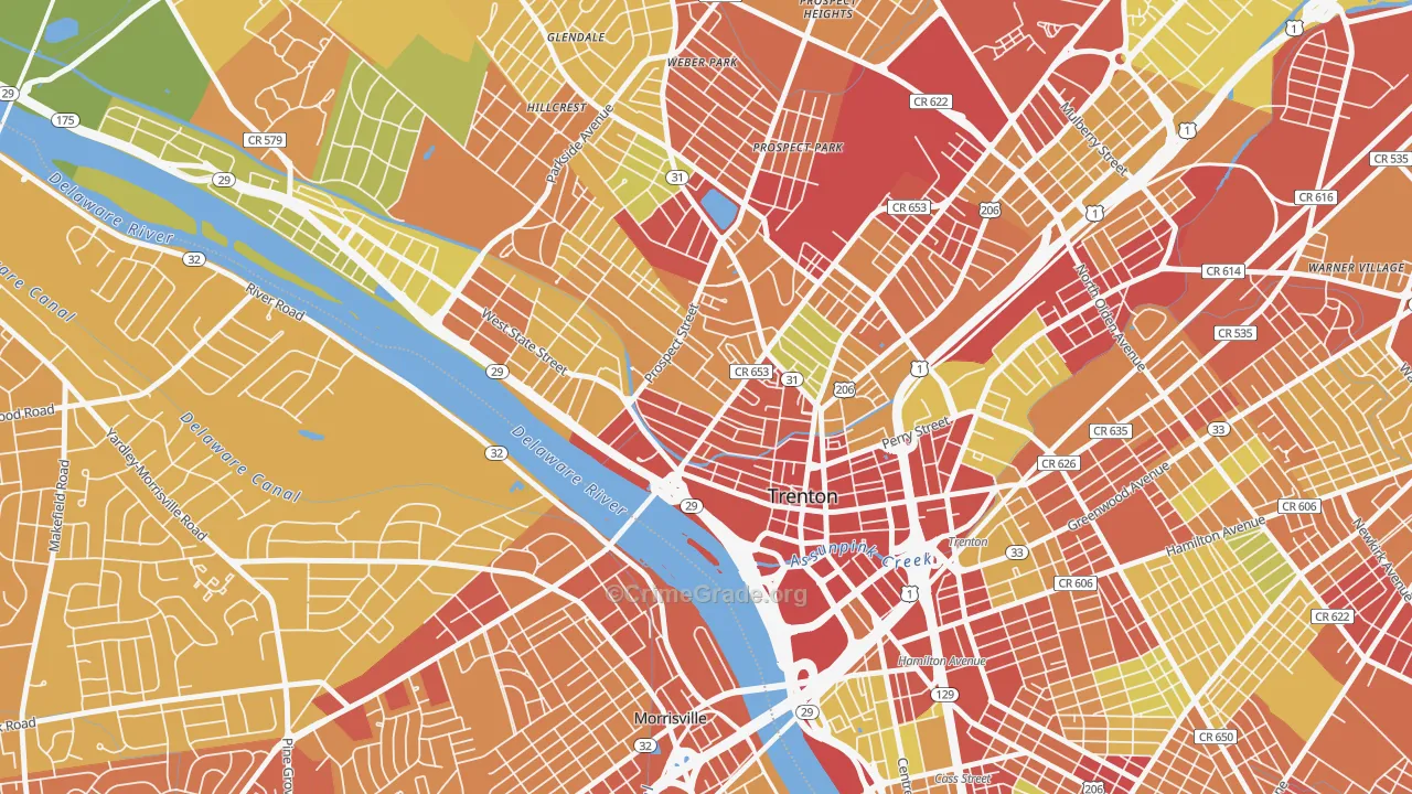 Central West, Trenton, NJ Map of Vehicle Theft Rates