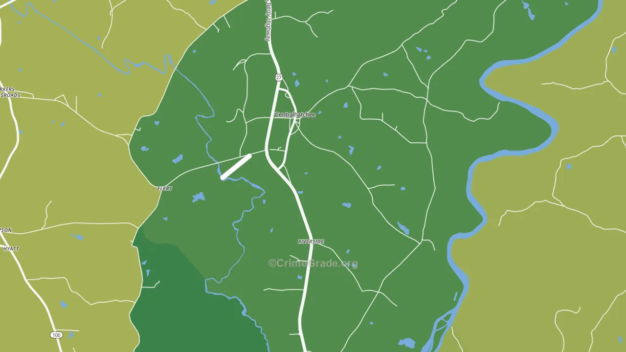 Centralhatchee, GA Map of Vehicle Theft Rates