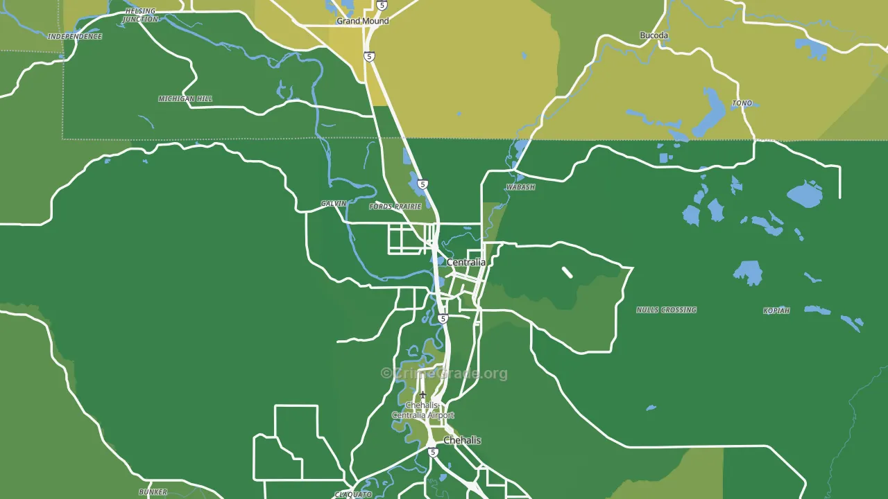 Centralia, WA Map of Vehicle Theft Rates