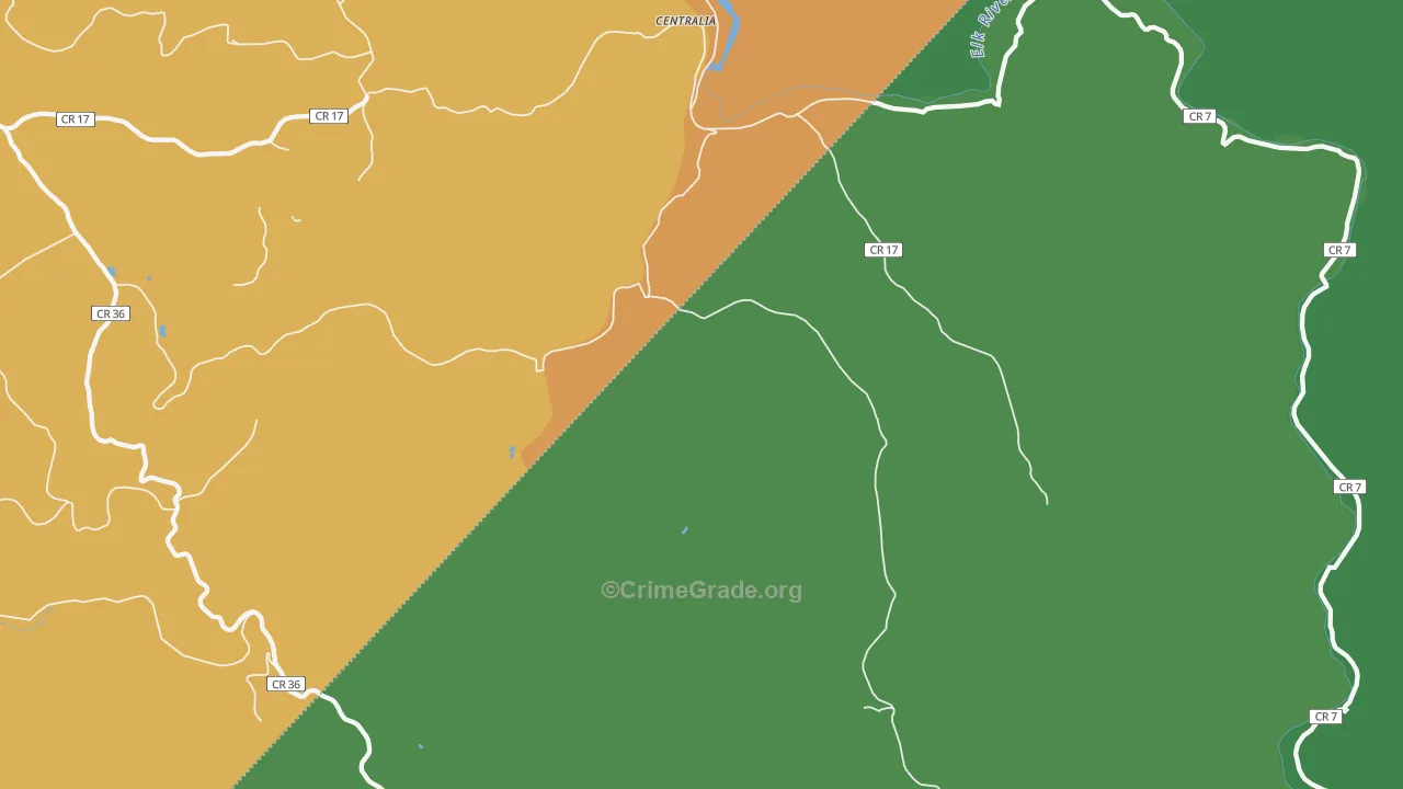Centralia, WV Map of Vehicle Theft Rates