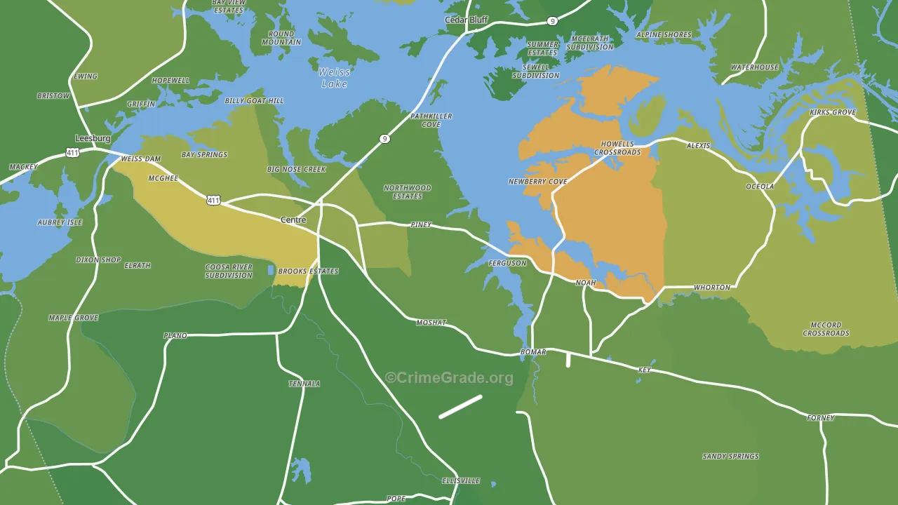 Centre, AL Map of Vehicle Theft Rates