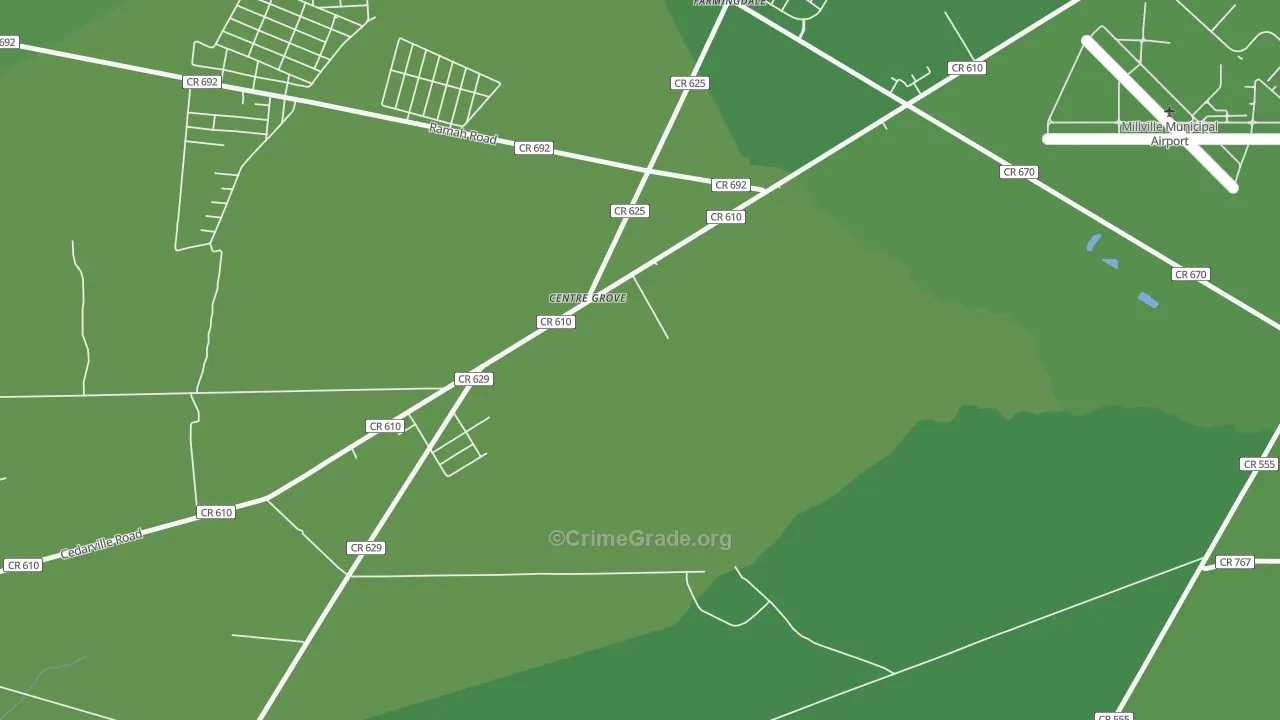 Centre Grove, NJ Map of Vehicle Theft Rates