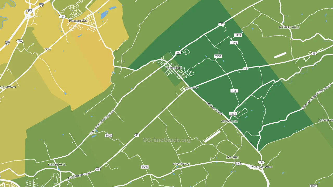 Centre Hall, PA Map of Vehicle Theft Rates