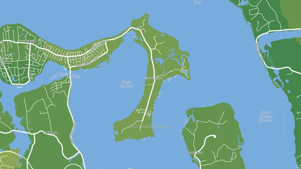 Centre Island, NY Map of Vehicle Theft Rates