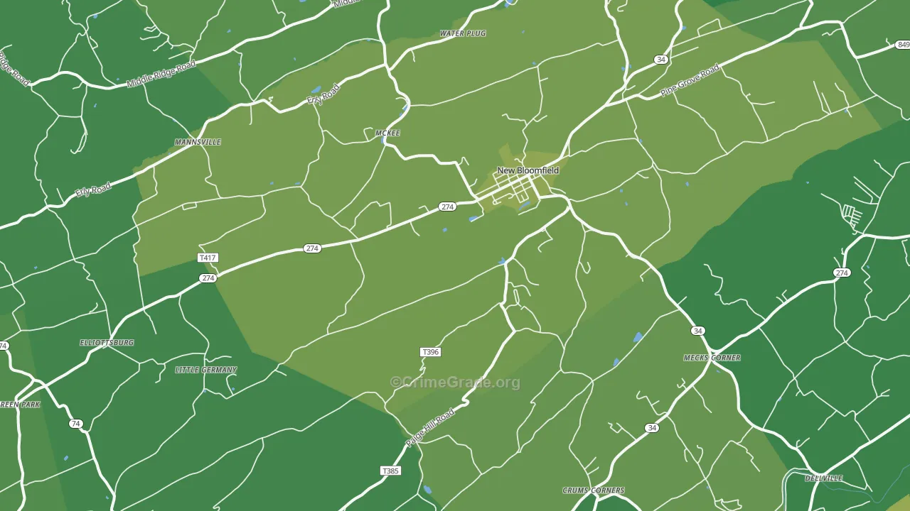 Centre, PA Map of Vehicle Theft Rates