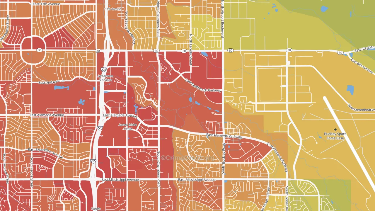 Centretech, Aurora, CO Map of Vehicle Theft Rates
